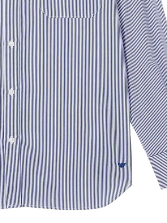 Long Sleeve Shirt in Regular Fit Striped White-Blue
