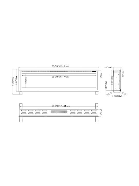 Hitense Notting Hill-60 Wall Mounted Electric Fireplace 1800W 151.6x11.8cm Gray