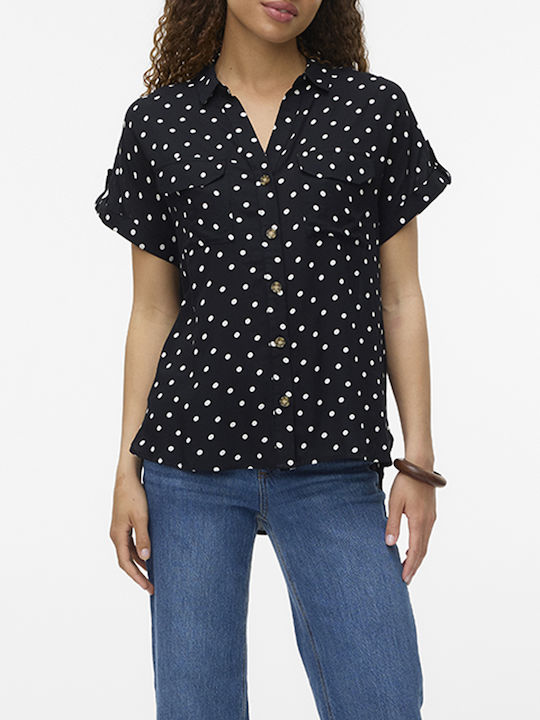 Short Sleeve Women's Shirt White Polka Dot