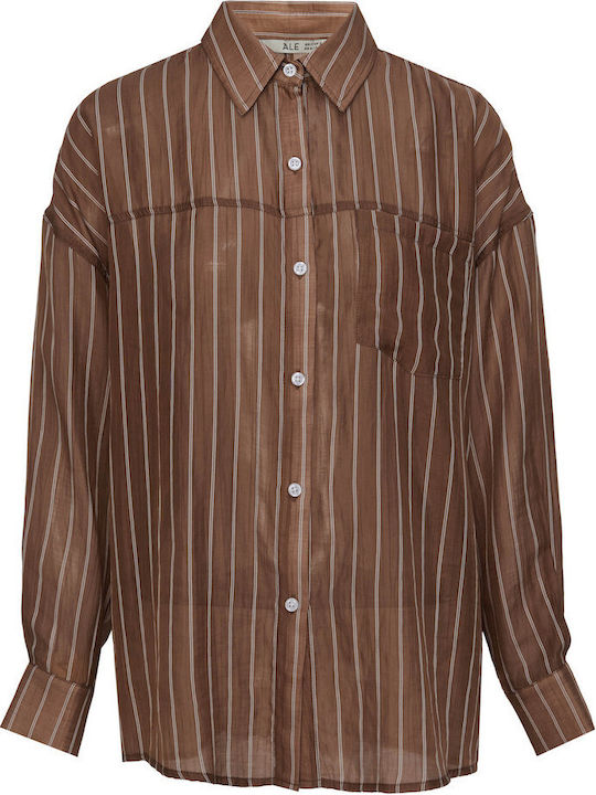 Long Sleeve Women's Shirt Brown Striped