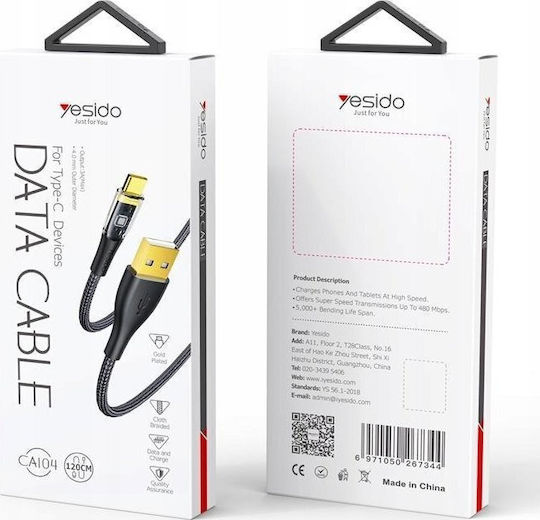 Yesido USB 2.0 Cable USB-C male - USB-A 18W Μαύρο 1.2m