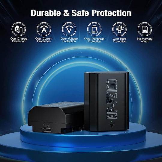 Powerextra Np-fz100 2500mah Battery Type-c Fast Charging Compatible Sony