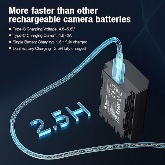 Powerextra Np-fz100 2500mah Battery Type-c Fast Charging Compatible Sony