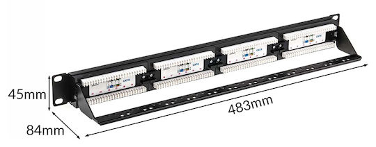 Powertech Patch Panel Unshielded για Rack 1U 19" 24 Θυρών cat6 Μαύρο