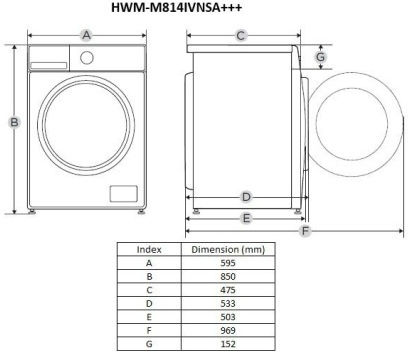 Heinner Washing Machine 8kg 1400 Rounds Silver HWM-M814IVNSA+++