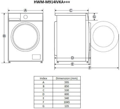 Heinner Πλυντήριο Ρούχων 9kg με Τεχνολογία Ατμού 1400 Στροφών HWM-M914IVKA+++
