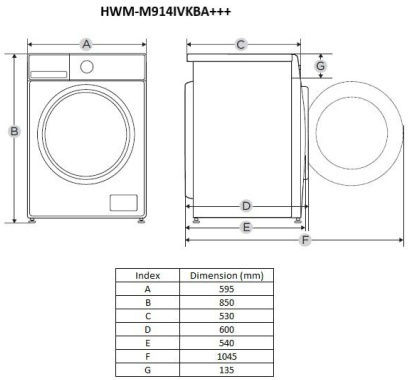 Heinner Πλυντήριο Ρούχων 9kg 1400 Στροφών Μαύρο HWM-M914IVKBA+++