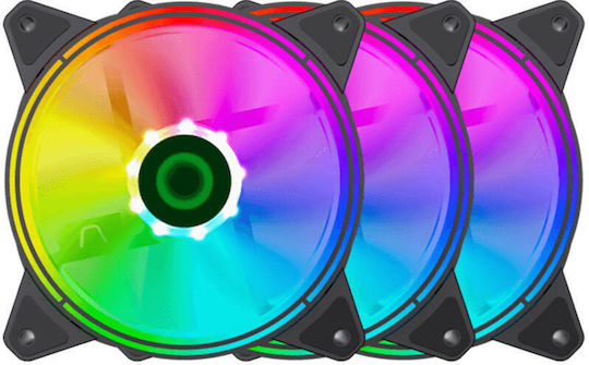 GameMax RQ300 Ventilator Pentru Carcasă 25mm (1100rpm / 45cfm) cu Iluminare ARGB și Conexiune 3-Pin 3 Bucăți