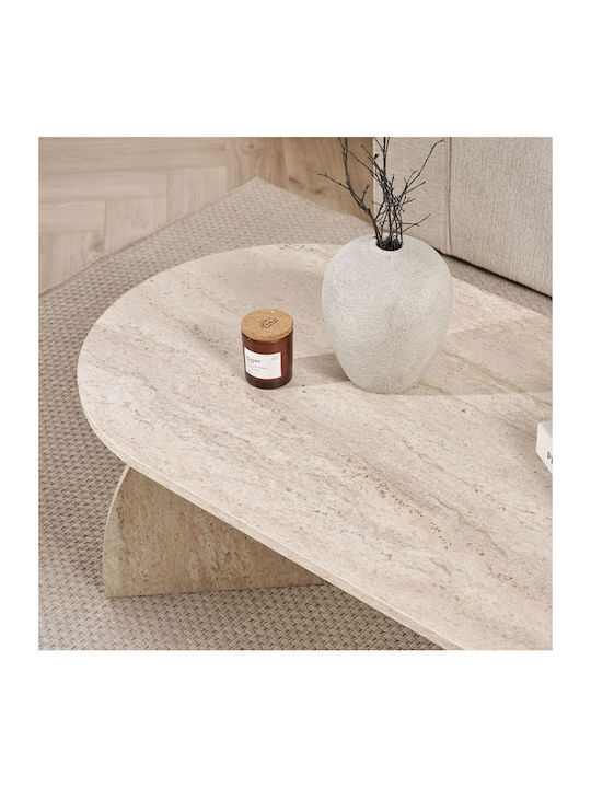 Οβάλ Κεντρικό Τραπεζάκι Melina από Μασίφ Ξύλο Travertine Beige Μ120xΠ60xΥ40εκ.