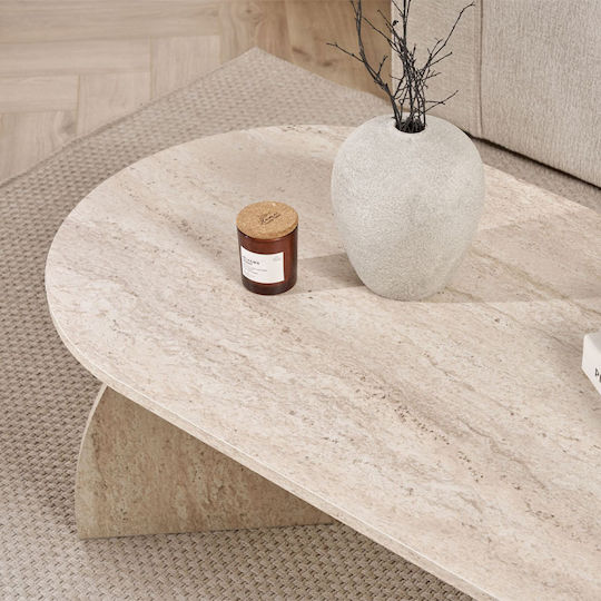 Oval Central Coffee Table Melina Made of Solid Wood Travertine Beige W120xL60xH40cm