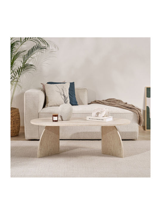 Οβάλ Κεντρικό Τραπεζάκι Melina από Μασίφ Ξύλο Travertine Beige Μ120xΠ60xΥ40εκ.