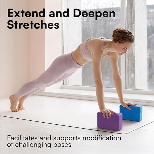 Set 2 Blocuri Fitness Eva Spumă Antiderapantă Albastru Mov 23x15cm