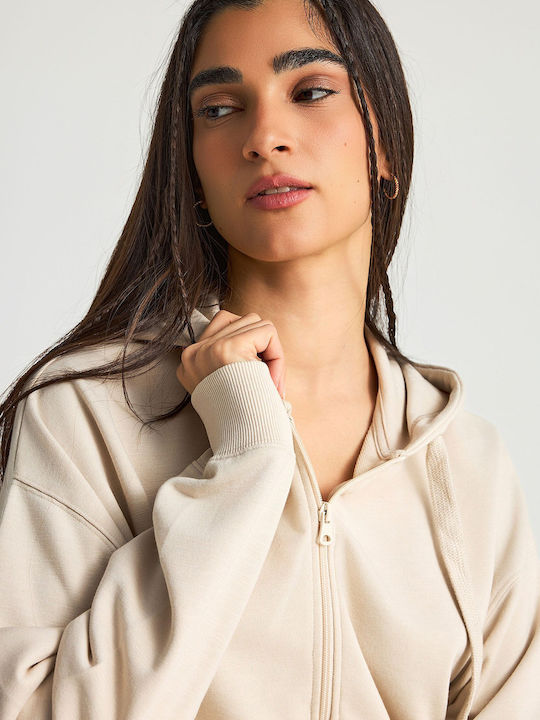 Women's Hoodie Sweatshirt Cardigan Ecru