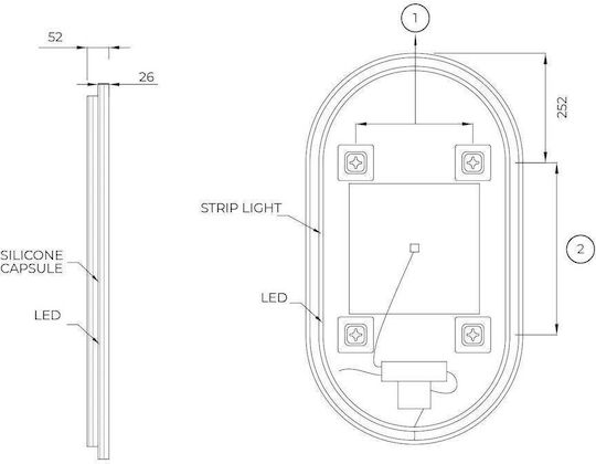 Imex Oval Bathroom Mirror Led Metal 50x90cm Black
