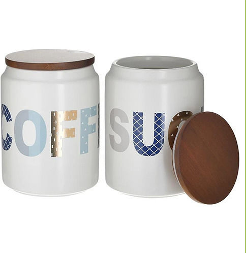 Inart Set of 2 Sugar Brown Porcelain Jars with Lid 11x11x14cm 2 Pieces
