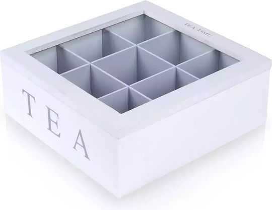 Zaros με 9 Θέσεις Κουτί για Τσάι με Καπάκι Ξύλινο Διάφανο 22x22x9cm