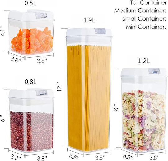 Lebensmittelgläser Set 7 Stück Zucker Getreide Nudeln Kaffee Tee mit Luftdichtem Kunststoffdeckel Transparent 7 Stück