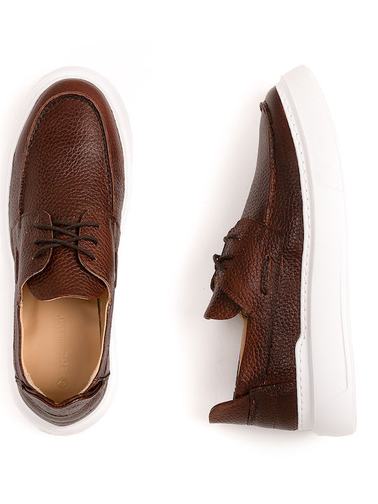 Leather Men's Moccasins In Tabac Brown Color