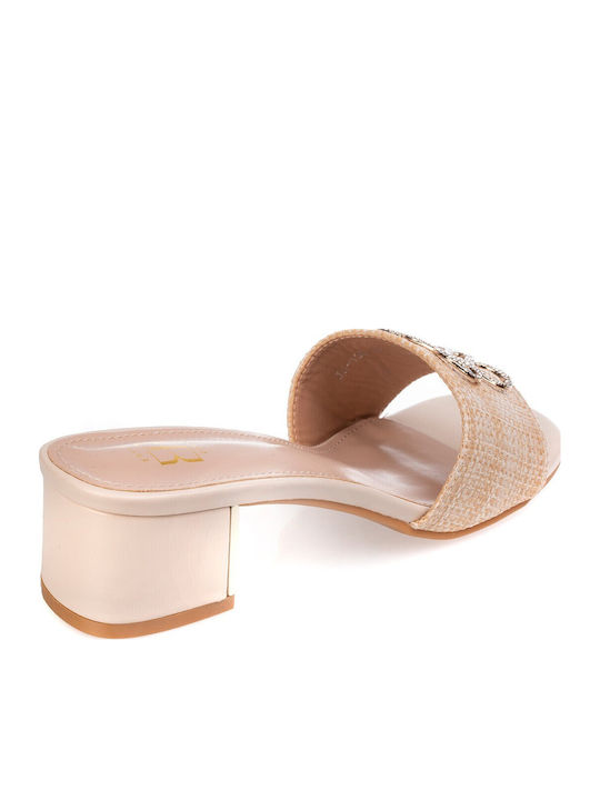 Women's Mules with Low Heel in Beige Color