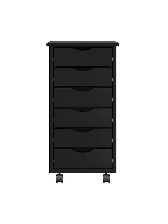 Office Storage Solid Wood Cabinet With Wheels & Drawers Black Velvet-Black Metal L34xW39xH65.5cm