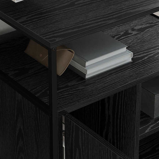 Office Cabinet made of Wood and Metal with Wheels Black Oak 60x46x67cm