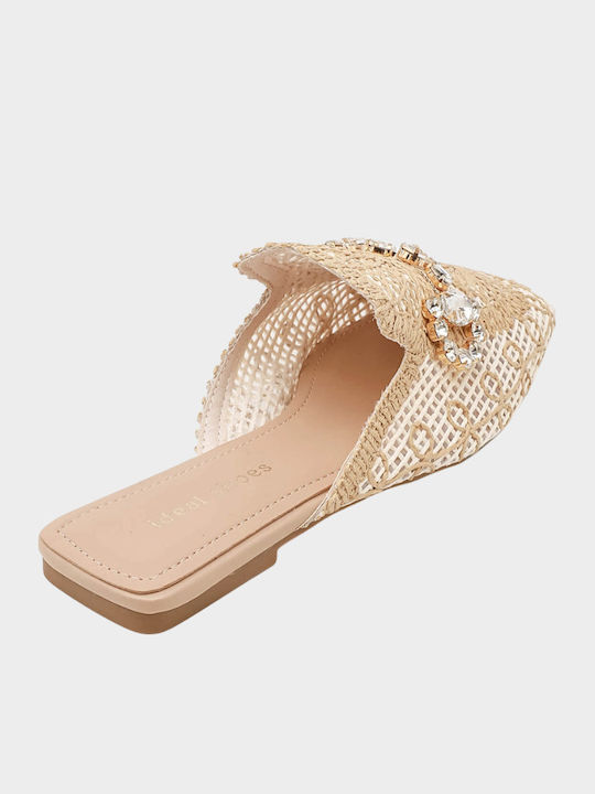 Mules with Heel in Ecru Colour