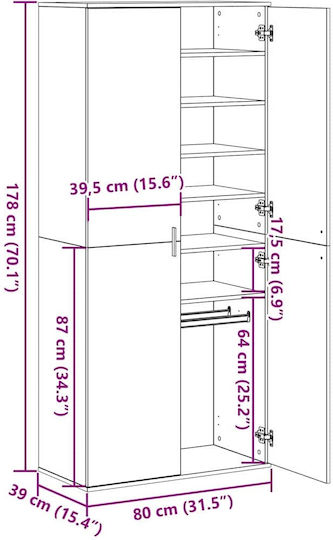 Dulap De Depozitare Pentru Birou Din Lemn Nucă 80x39x178cm