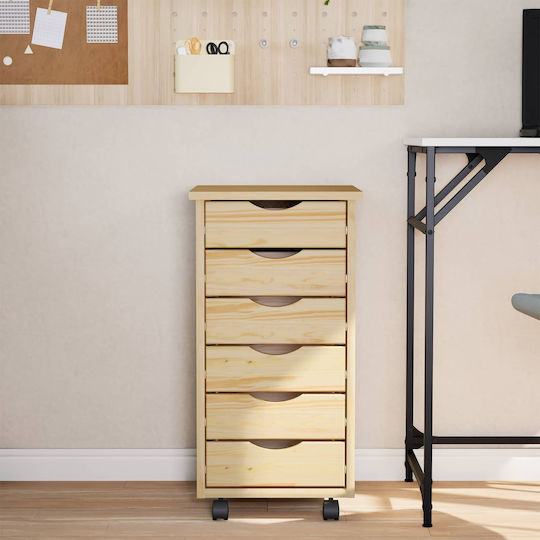 Office Storage Drawer from Solid Wood with Wheels Transparent Varnish 34x39x65.5cm