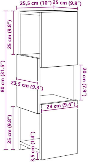 Dulap De Depozitare Pentru Birou Din Lemn Alb 25.5x25x80cm
