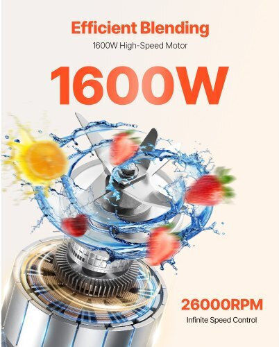 Vevor Blender Cu Cană Din Plastic 2,5 L 1600W Gri BDJYZSBJBJ30V7WQXV2