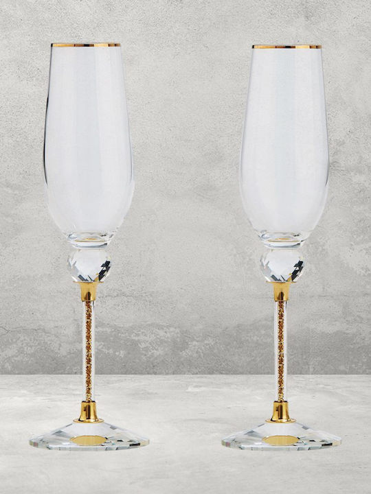 Σετ Champagne Glasses for Wedding made of Crystal Gold 2pcs