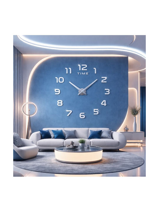Mirror Numbers Do It Yourself Silver 3D Wall Clock Sticker Plastic Silver Ø90cm