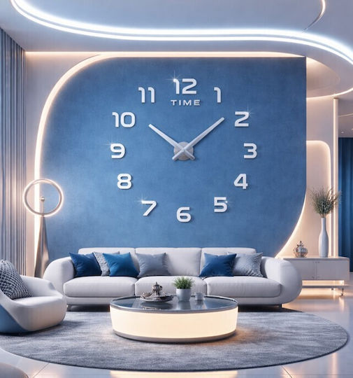 Mirror Numbers Do It Yourself Silver 3D Wanduhr Aufkleber Kunststoff Silber Ø90cm