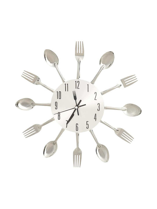 vidaXL Spoon & Fork Ceas de Perete Metalic Argint Ø31cm