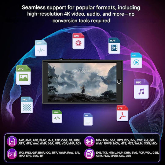 Mp3 Player Android 13 192GB 64GB ROM + Card 128GB Bluetooth 5.0 Wifi Ecran Tactil HD 4.7 Inch 4GB RAM Camere Față Spate Asistent AI Player Muzică Video Pentru Copii