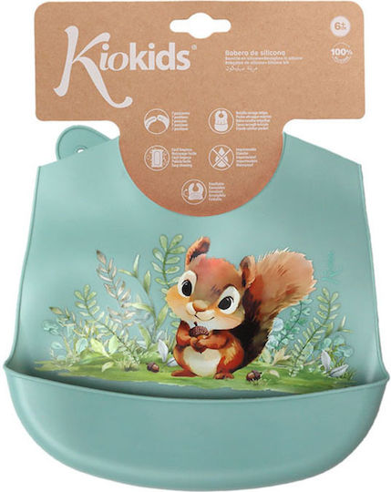 Kiokids Waterproof Silicone Bib with Pocket Mint for 4 m+