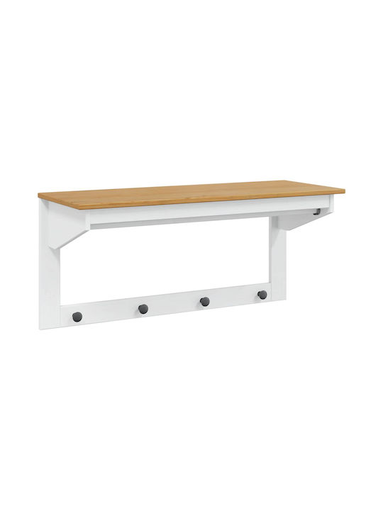 vidaXL Κρεμάστρα Τοίχου Ξύλινη 4 Θέσεων Λευκή 90x35cm