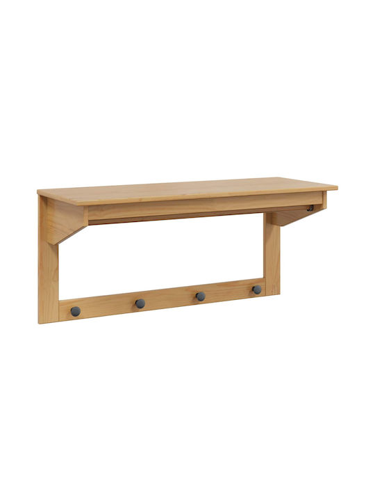 vidaXL Wooden Wall Hanger 4 Hooks Brown 90x35cm
