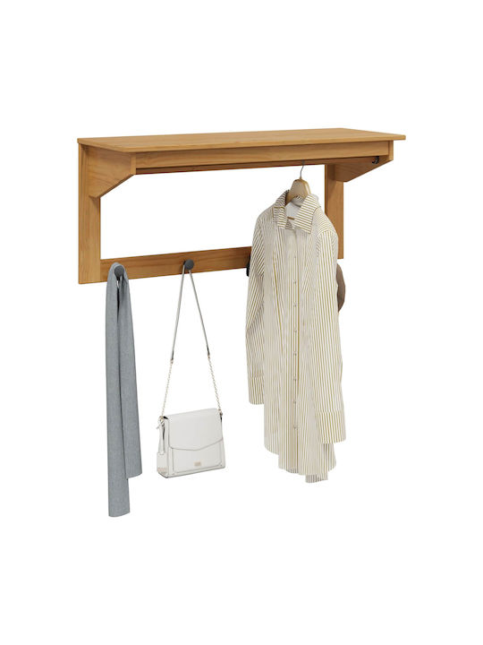vidaXL Wooden Wall Hanger 4 Hooks Brown 90x35cm