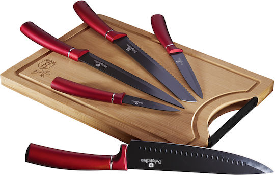 Berlinger Haus Rectangular Wooden Chopping Board Set with Knives Burgundy Collection 6pcs