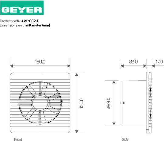 Geyer Wall-mounted Ventilator Bathroom 100mm White