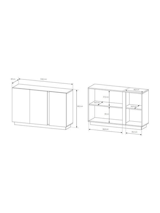 Μπουφές Ξύλινος Λευκός 138.2x40x90.5cm