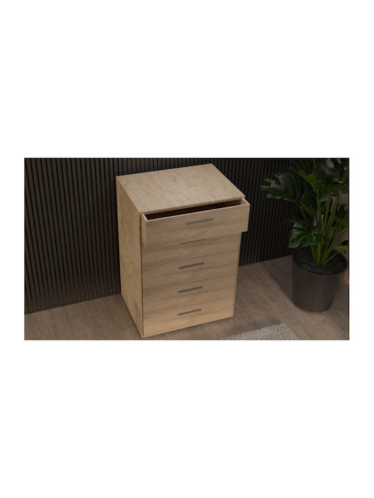 Wooden Chest of Drawers with 5 Drawers Oaks 60x45x90cm