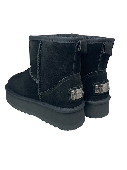 Suede Women's Ankle Boots with Fur Black GY-08228-1-6
