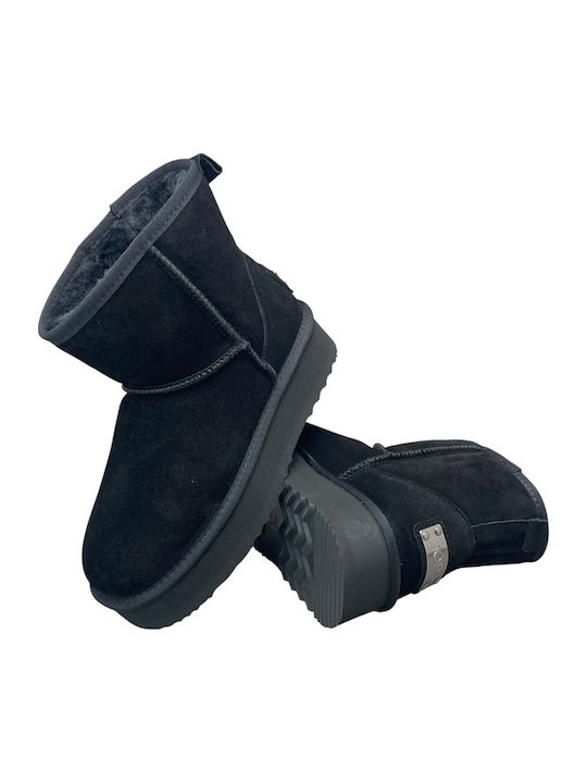 Suede Women's Ankle Boots with Fur Black GY-08228-1-6