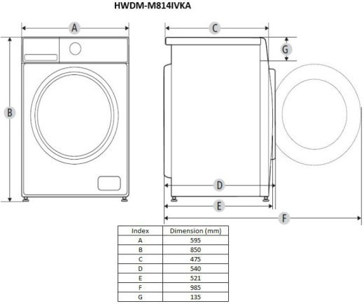 Heinner Πλυντήριο-Στεγνωτήριο Ρούχων 8kg/6kg Ατμού 1400 Στροφές