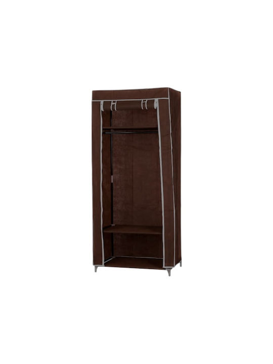 Fabric Wardrobe with Zipper and Shelves in Brown Color 165x60cm