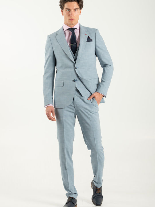 Men's Suit with Vest Light Blue