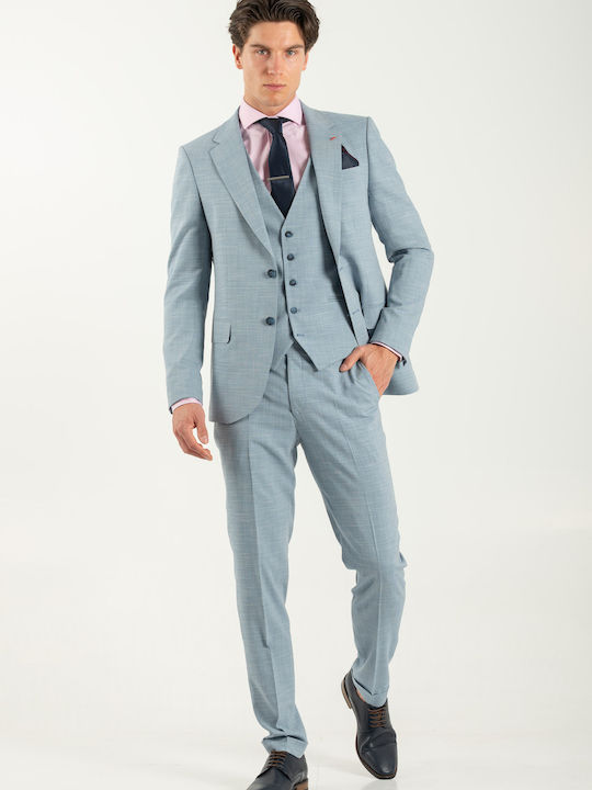 Men's Suit with Vest Light Blue