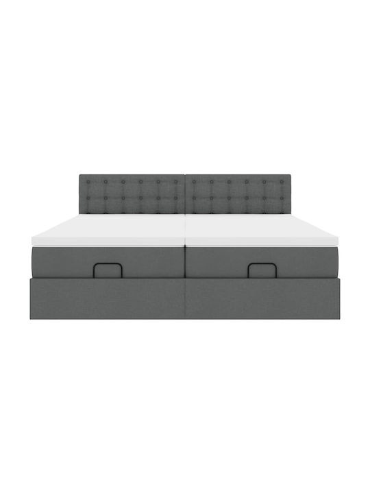 King Size Upholstered Bed with Fabric Dark Grey with Slats & Mattress 180x200cm